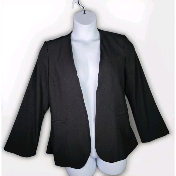 Adrienne Vittadini Black Blazer Jacket L Classic Structured Open  Minimalist - Picture 10 of 11